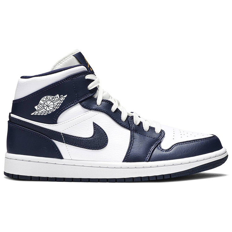 Tenis Air Jordan 1 Mid White Metallic Gold Obsidian