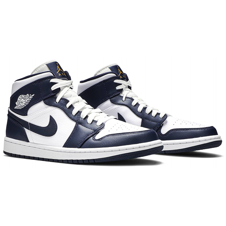 Tenis Air Jordan 1 Mid White Metallic Gold Obsidian