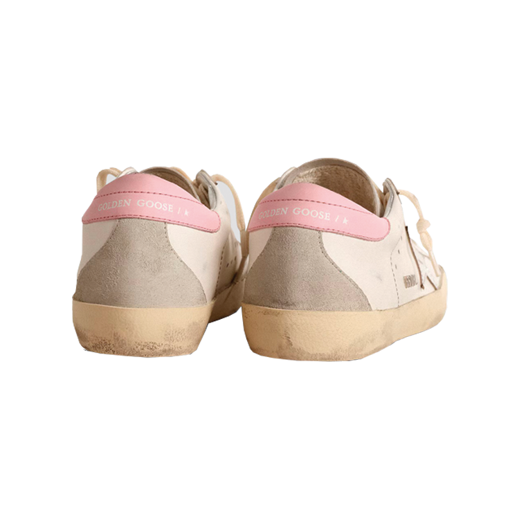 TENIS GOLDEN GOOSE SUPER STAR SILVER LEATHER STAR AND PINK HEEL TAB