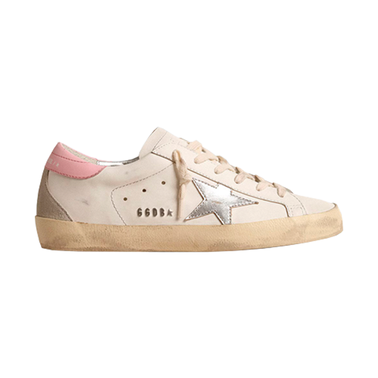 TENIS GOLDEN GOOSE SUPER STAR SILVER LEATHER STAR AND PINK HEEL TAB