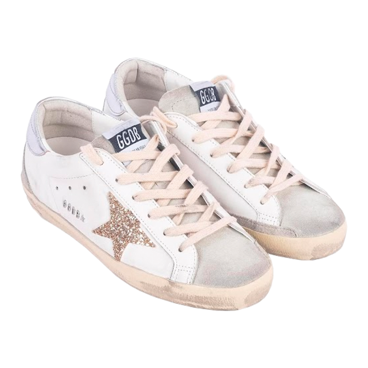 TENIS GOLDEN GOOSE SUPER STAR STAR WITH GOLD GLITTER AND ICE SUEDE APPLICATIONS
