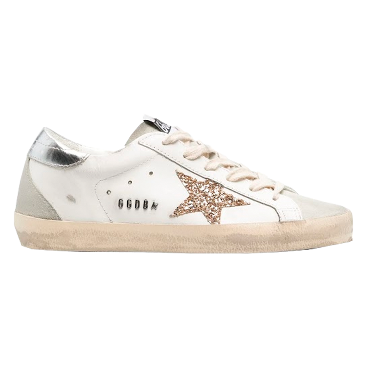 TENIS GOLDEN GOOSE SUPER STAR STAR WITH GOLD GLITTER AND ICE SUEDE APPLICATIONS