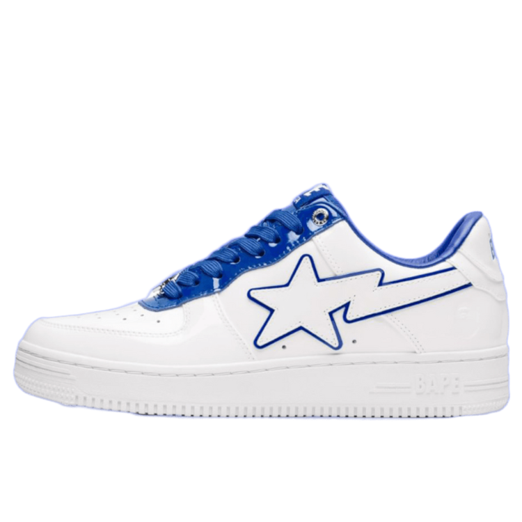 TENIS A BATHING APE BAPE STA LOW PATENT LEATHER WHITE BLUE