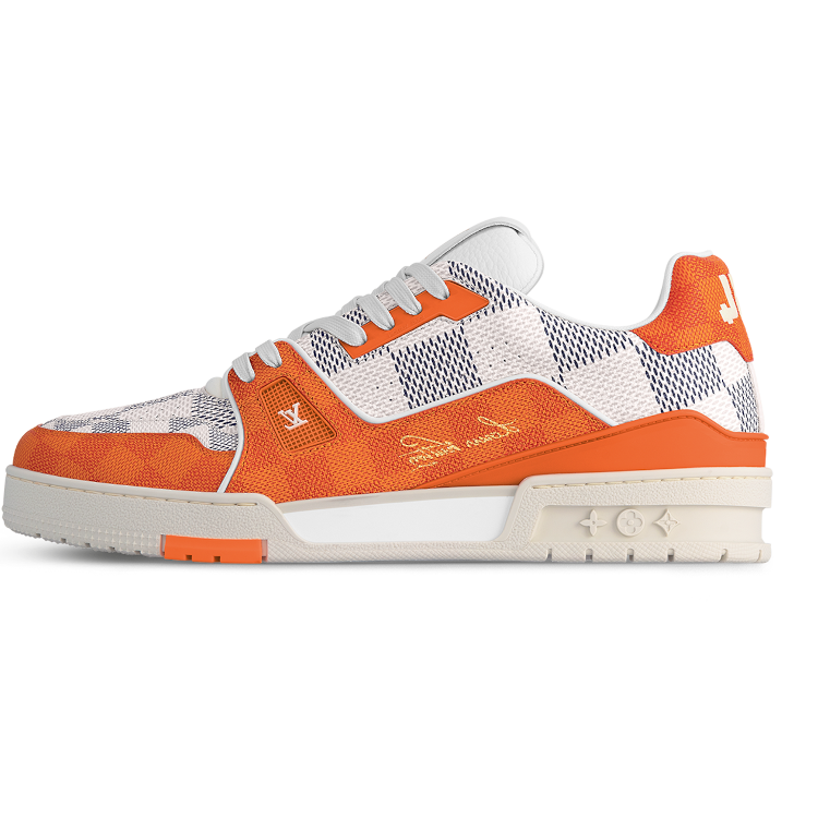 TENIS LOUIS VUITTON LV TRAINER DAMIER WHITE ORANGE 