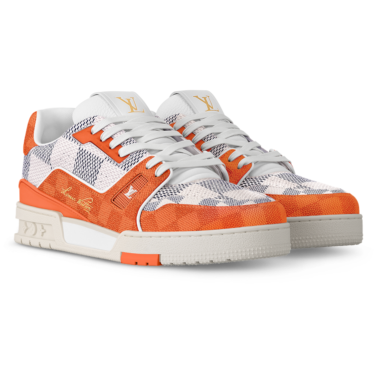 TENIS LOUIS VUITTON LV TRAINER DAMIER WHITE ORANGE 