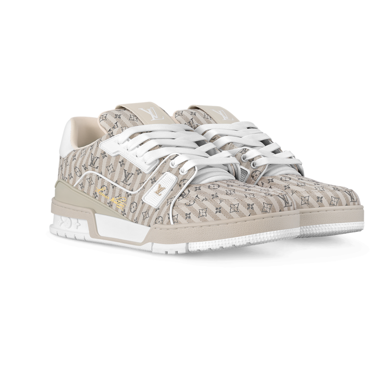 TENIS LOUIS VUITTON LV TRAINER BEIGE STRIPE MONOGRAM