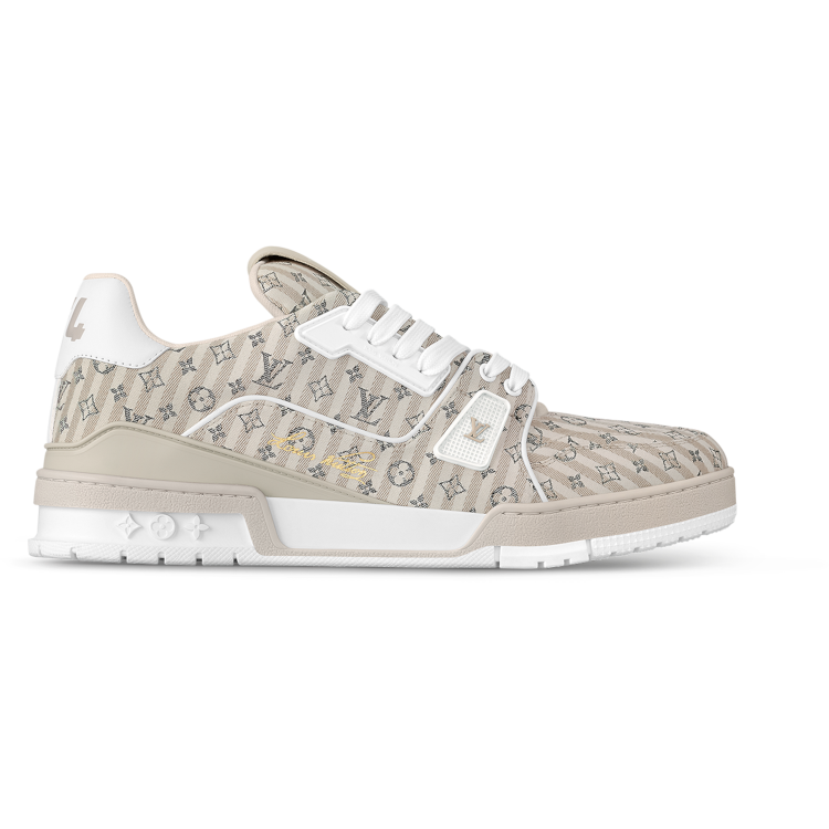TENIS LOUIS VUITTON LV TRAINER BEIGE STRIPE MONOGRAM