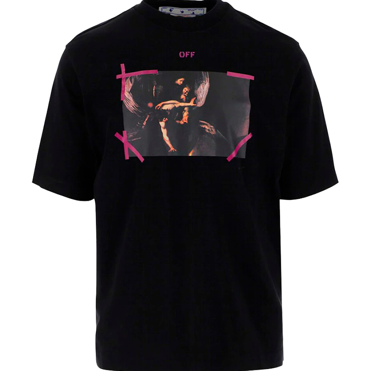 OFF-WHITE ARROW CARAVAGGIO MERCY TEE BLACK PURPLE MULTI