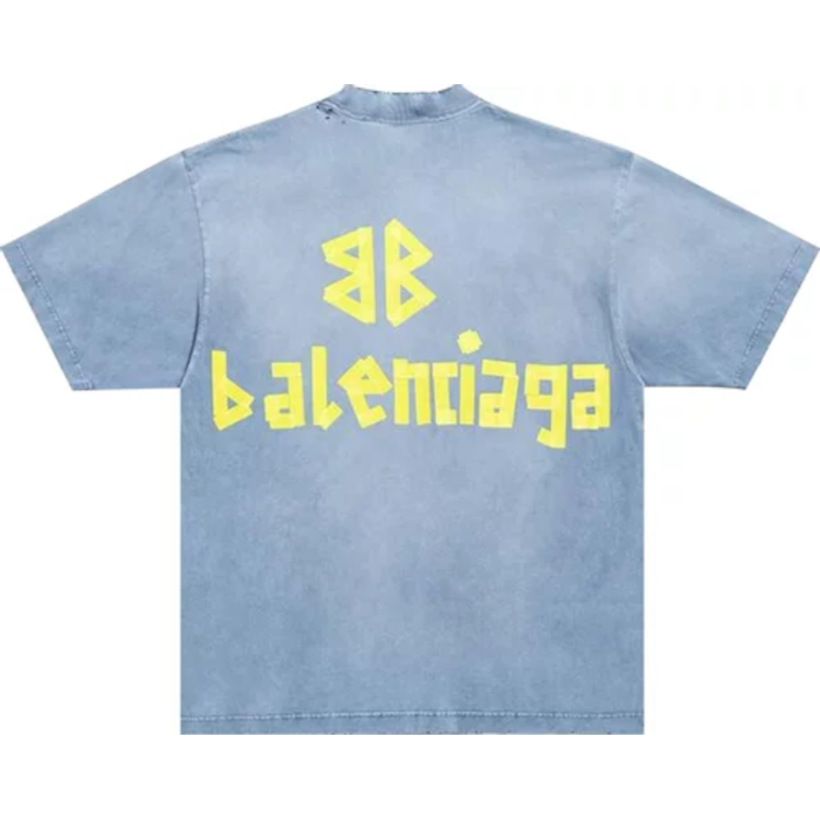 BALENCIAGA TAPE TYPE MEDIUM FIT T SHIRT BLUE FADED 