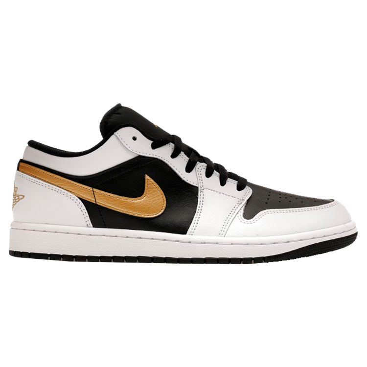 TENIS JORDAN 1 LOW WHITE BLACK METALLIC GOLD SWOOSH