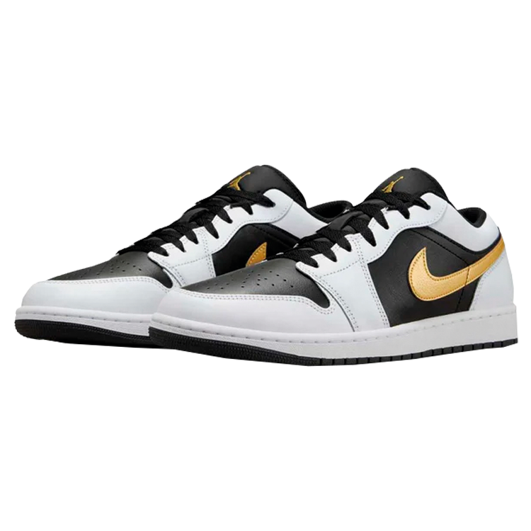 TENIS JORDAN 1 LOW WHITE BLACK METALLIC GOLD SWOOSH