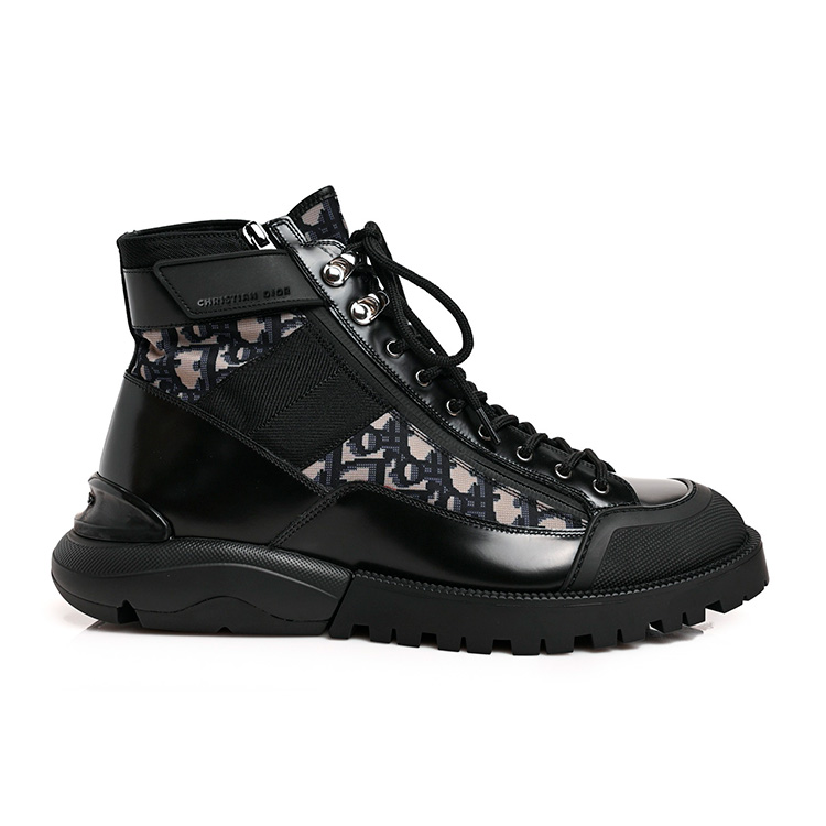 BOTAS DIOR OBLIQUE POLISHED CALFSKIN MENS COMBAT ANKLE
