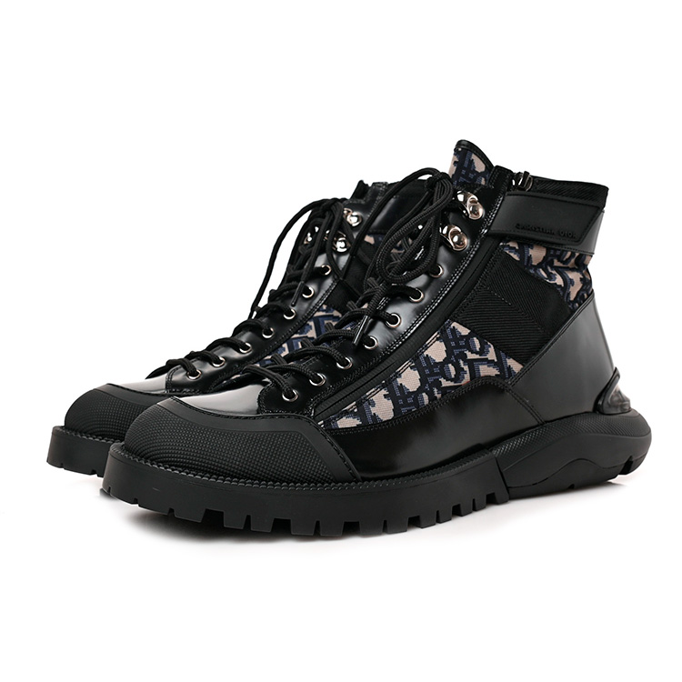 BOTAS DIOR OBLIQUE POLISHED CALFSKIN MENS COMBAT ANKLE