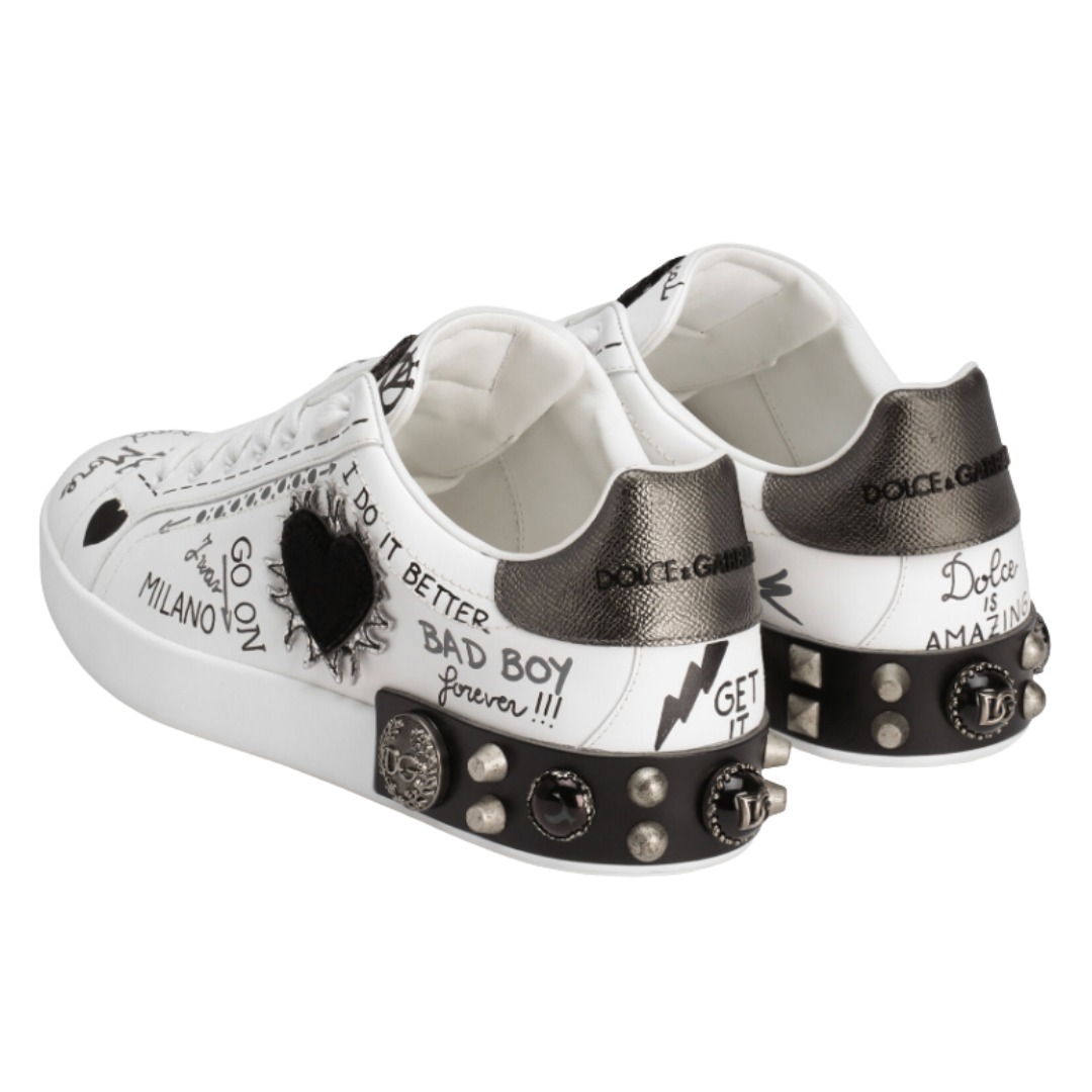 TENIS DOLCE & GABBANA PORTOFINO WHITE APPLIQUE HEART