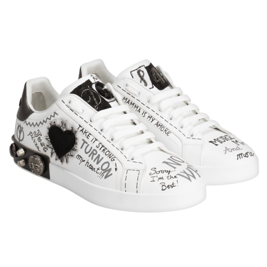 TENIS DOLCE & GABBANA PORTOFINO WHITE APPLIQUE HEART