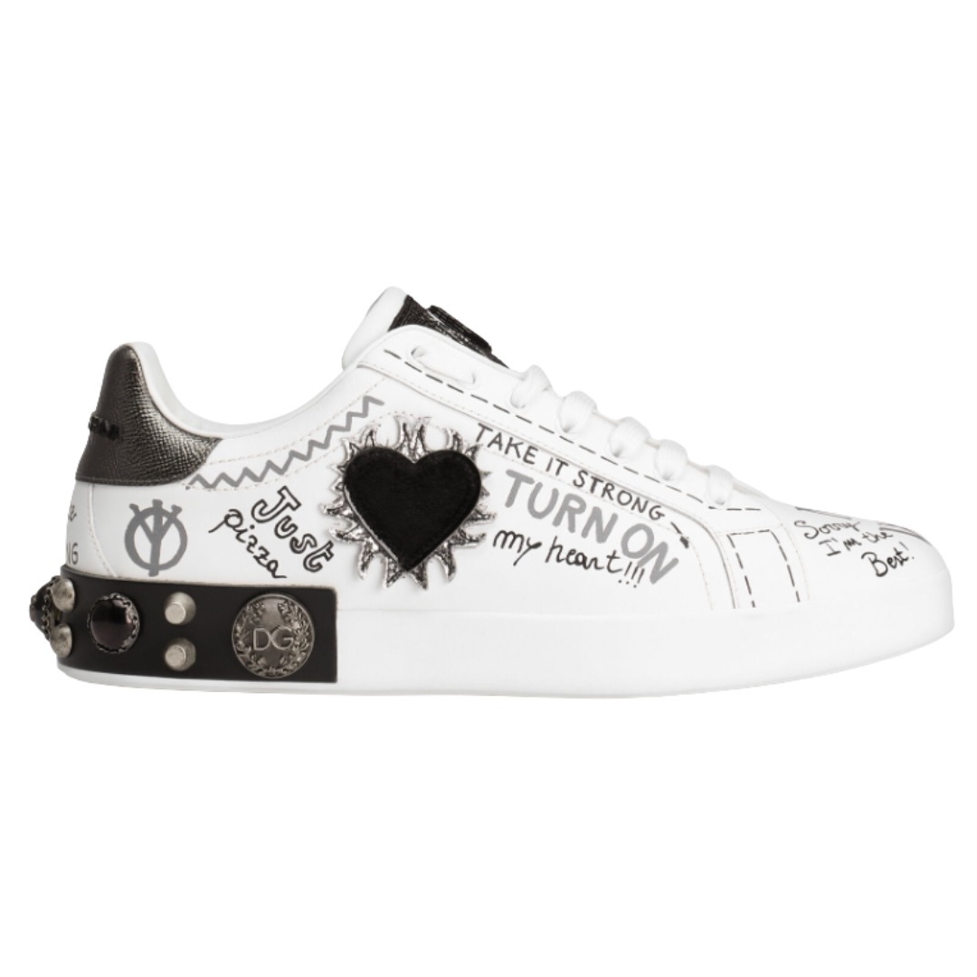 TENIS DOLCE & GABBANA PORTOFINO WHITE APPLIQUE HEART