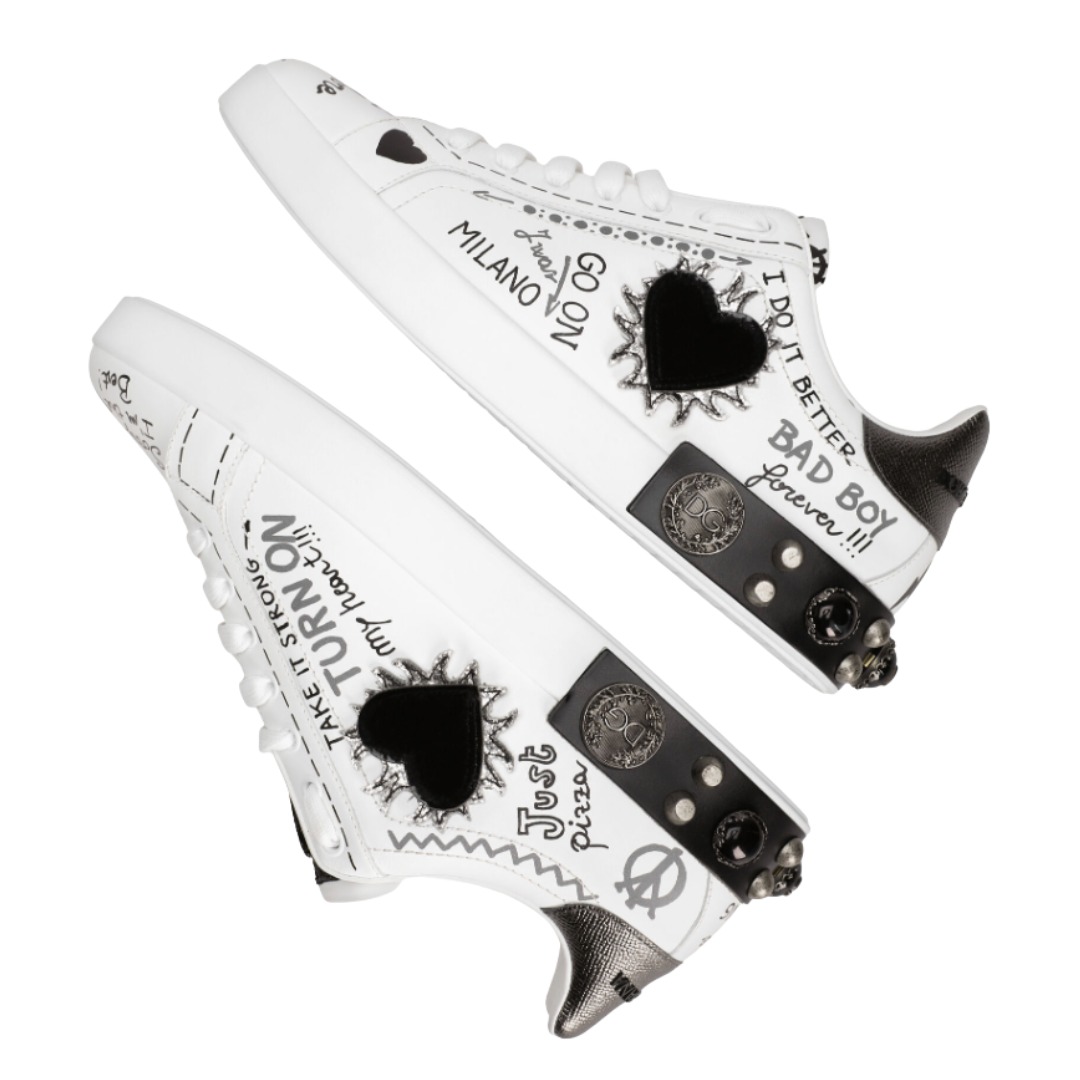 TENIS DOLCE & GABBANA PORTOFINO WHITE APPLIQUE HEART